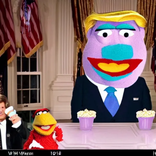 muppet trump holding ice cream in the white house Stable Diffusion