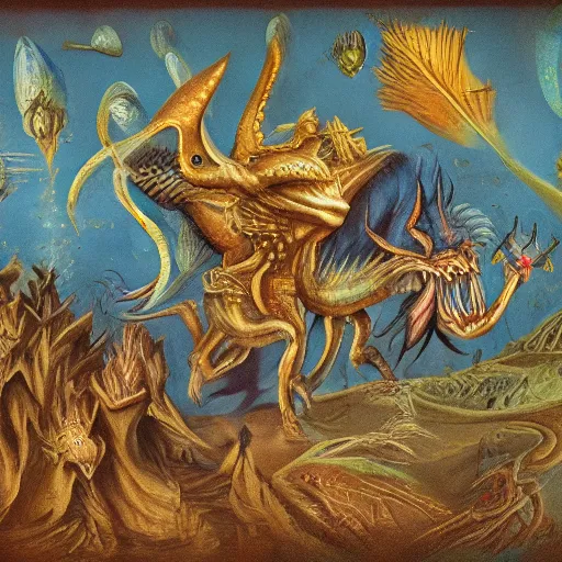Image similar to bizarre bestiary of microcosmic mythical creatures