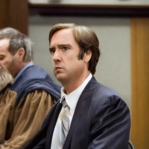 Image similar to Saul Goodman in a courtroom with Amber Heard