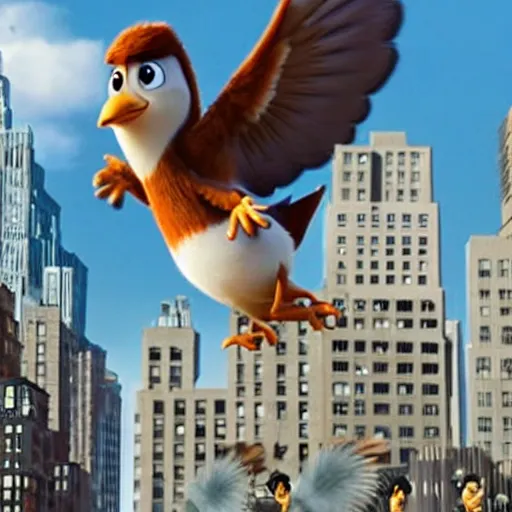 Image similar to film still of the 2012 Pixar film 'Pidgeons of NYC'