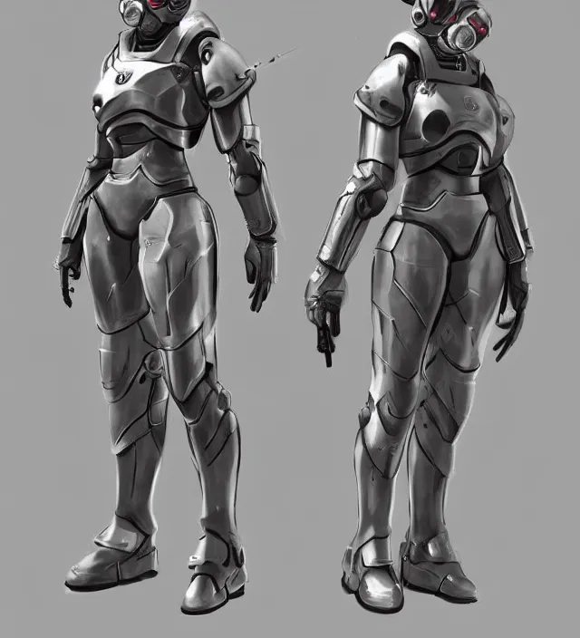 Image similar to a 3 / 4 view of a soldier wearing powered armor in the style of fallout power - armor and bubblegum crisis powersuit trending on artstation deviantart pinterest hyper detailed photorealistic hd 8 k post - processing high resolution