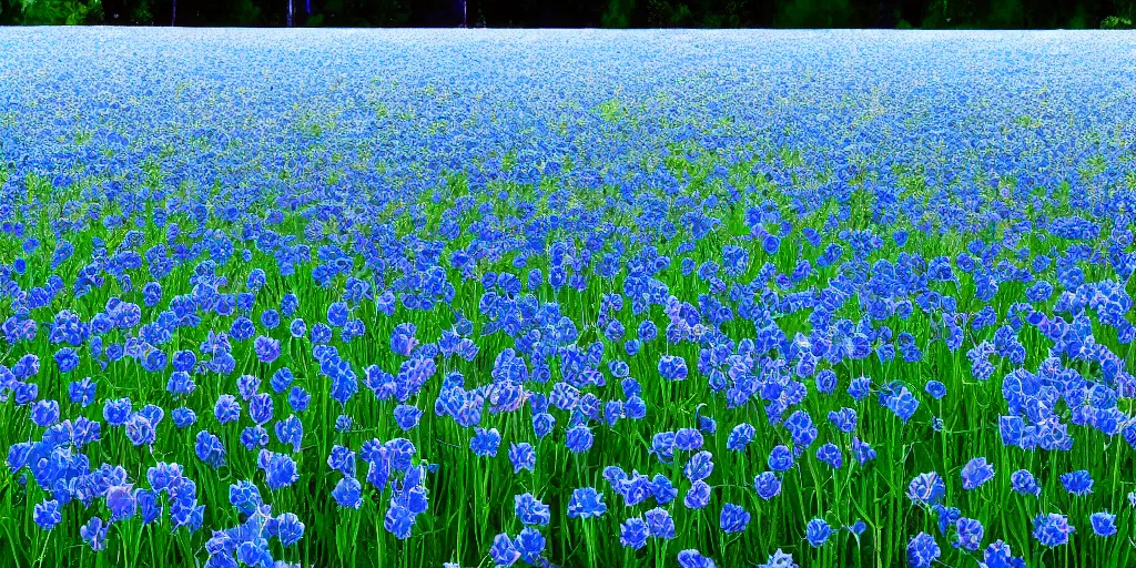 Prompt: field of light blue flowers, white background, matte painting