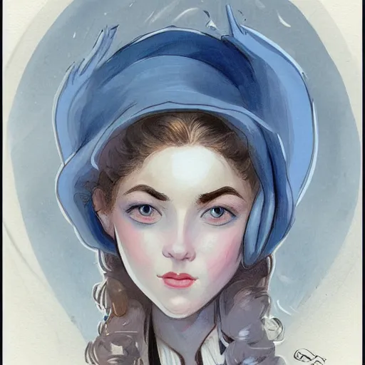 Prompt: a portrait in the style of charles dana gibson and in the style of peter mohrbacher. big blue eyes.