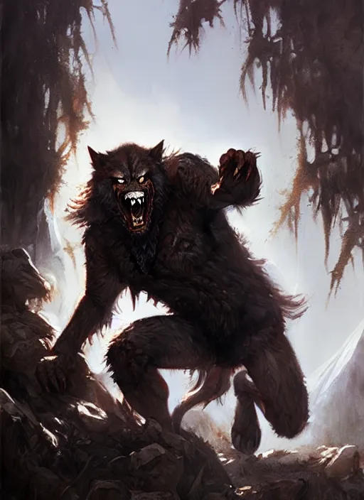 Image similar to rugged werewolf, dnd, fantasy oil _ painting _ unreal _ 5 _ daz. _ rpg _ extremely _ detailed _ artgerm _ greg rutkowski