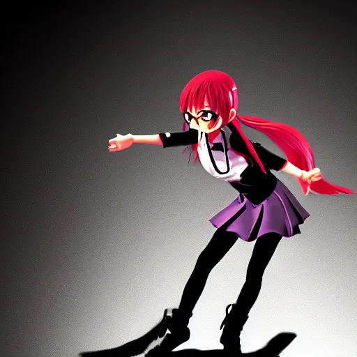 Prompt: sharp detailed anime manga key visual matte color 3d art of a schoolgirl practicing kungfu in dark Pixar gantz style