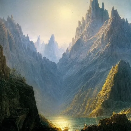 Prompt: a beautiful and highly detailed matte painting of an epic mountain range, intricate details, epic scale, insanely complex, 8 k, sharp focus, hyperrealism, very realistic, by caspar friedrich, james gurney, albert bierstadt,