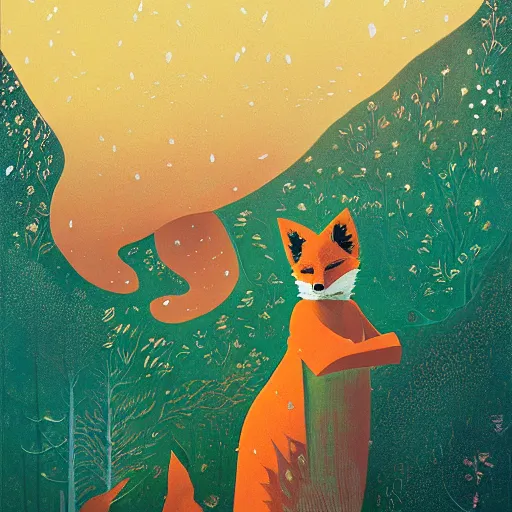 Image similar to little girl dressed as a fox on the prowl oil painting victo ngai