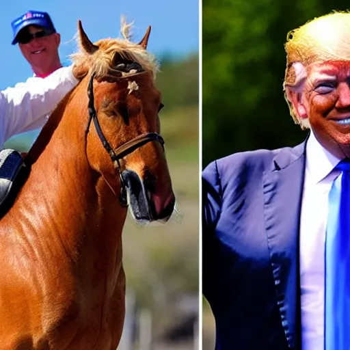 Image similar to joe biden and Donald trump riding a horse together