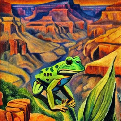 Image similar to Grand Canyon scene by Kahlo. FROG! FROG! FROG! FROG!