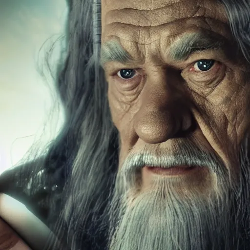 Image similar to film still of gandalf starring as the hulk, high detail shot, smoking, render, cgsociety, photorealism