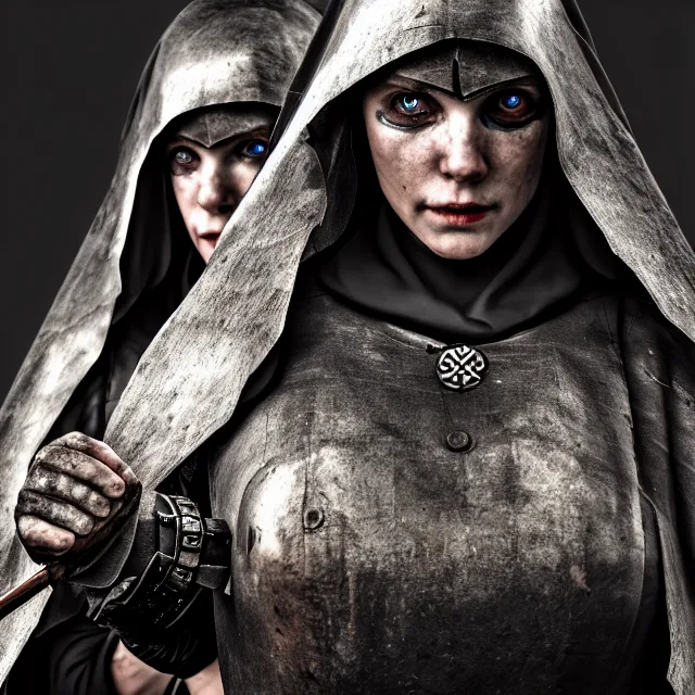 Prompt: photo of acyberpunk nun warrior highly detailed 8 k hdr smooth sharp focus high resolution award - winning photo