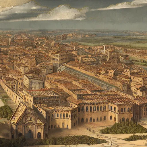 Image similar to A detailed matte painting of Ravenna in the 17th century, trending on artstation