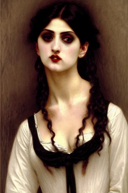 Prompt: victorian vampire black hair teeth, painting by rossetti bouguereau, detailed art, artstation