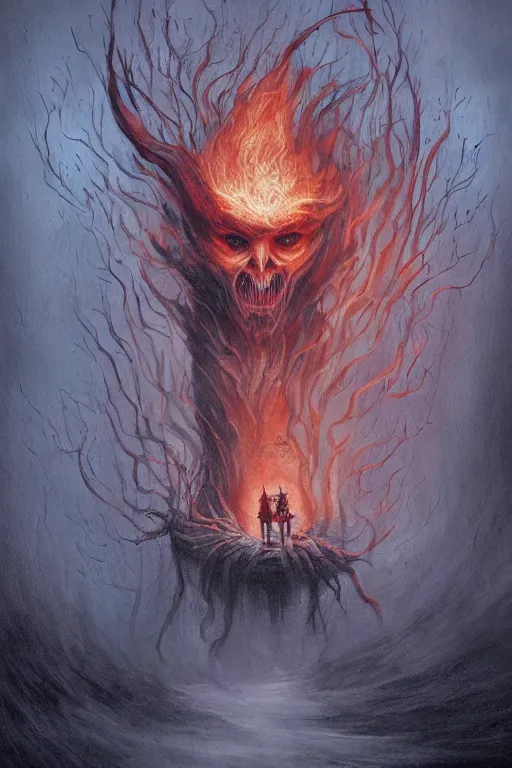 Prompt: Ghost of the Fire Spirit, professional illustration by Seb McKinnon