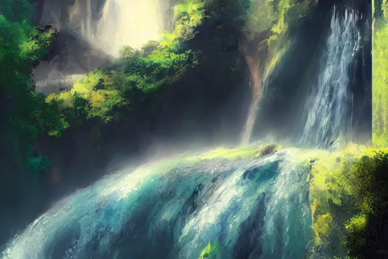 Image similar to a waterfall in the universe, artstation