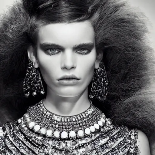 Prompt: close up of a fashion model in luxury dress, official chanel editorial, highly detailed