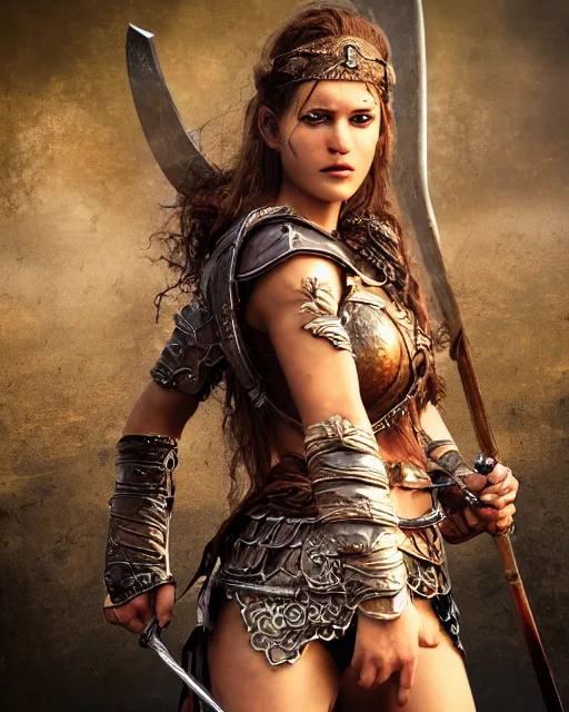 Image similar to warrior princess, fantasy, highly detailed, 4 k, hdr, smooth, sharp focus, high resolution, award - winning photo, photorealistic