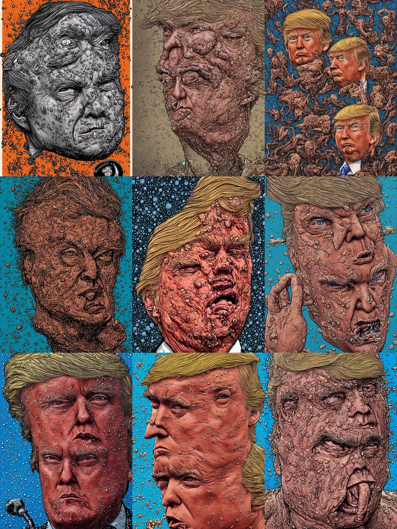 Prompt: donald trump covered in pus - filled boils, scabs, pustules, high details, intricate details, by dan mumford