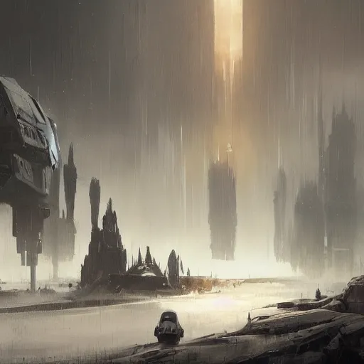 Prompt: star wars concept art by greg rutkowski, a neogothic city in the middle of a snowy landscape, dark clouds, scarce rays of sunlight, enigmatic atmosphere, artstation hq.