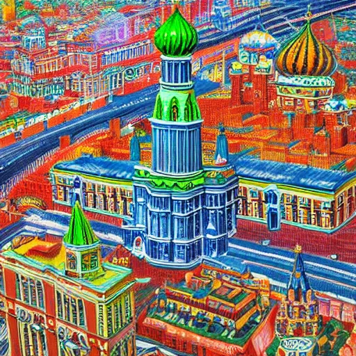 Prompt: city of moscow made out of candy, 1 9 2 0 ’ s colored pencil, highly detailed, highly accurate, abstract art, deep aesthetic, 8 k, highly ornate intricate details, cinematic lighting, rich colors, ray tracing, hyperrealistic, photorealistic, cinematic landscape, trending on artstation,