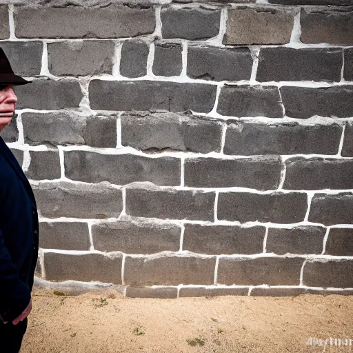 Image similar to Mike Myers (Actor/Comedian) gazing at the US-Mexican Wall, XF IQ4, f/1.4, ISO 200, 1/160s, 8K, RAW, unedited, symmetrical balance, in-frame