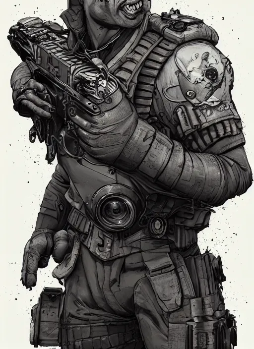 Image similar to a study of cell shaded portrait of james cameron cyborg as wolfenstein concept art, llustration, post grung, concept art by josan gonzales and wlop, by james jean, victo ngai, david rubin, mike mignola, laurie greasley, highly detailed, sharp focus, alien, trending on artstation, hq, deviantart, art by artgem