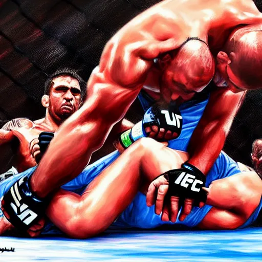 Image similar to tony ferguson knocked out, UFC, MMA, mixed martial arts, Ultimate fighting championship, trending on artstation, detailed art, oil painting