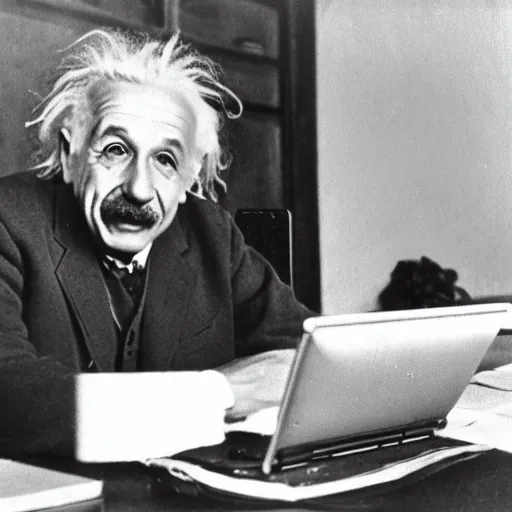 Image similar to einstein using a laptop