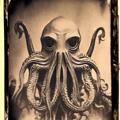 Image similar to tintype photo close up of a Cthulhu