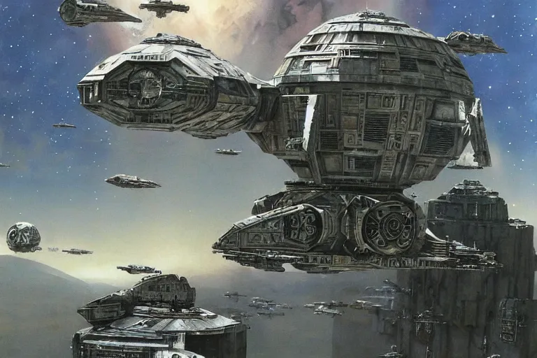 Image similar to star wars art, hyper realistic, fantasy art, in the style of chris foss and alan lee, intricate, hyper detailed, smooth