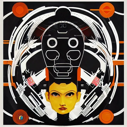 Image similar to flat painting of cyberpunk propaganda dictator poster biomorphic forms, geometric patterning, decorative by marlina vera