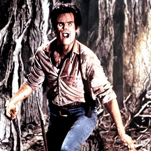 Image similar to movie still of jim carrey in evil dead 2