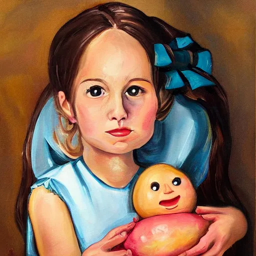 Image similar to a beautiful painting portrait of Miss Steak and her potato toddlers