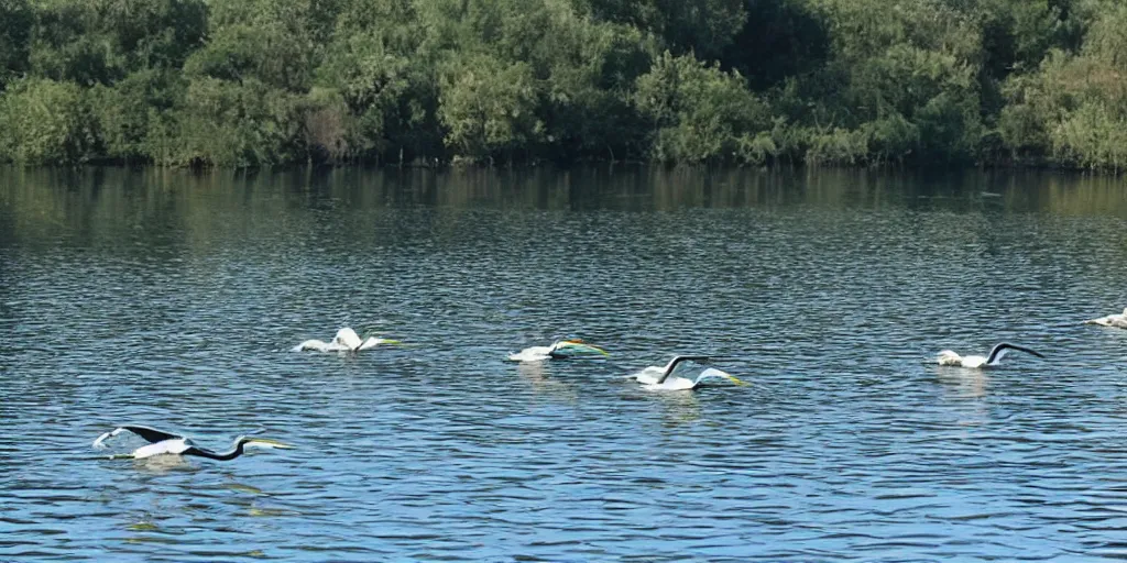 Image similar to rowing herons in a still from Vertigo