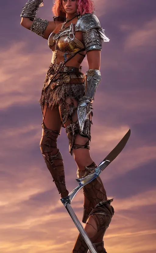 Prompt: a full shot photo of valkyrie, sword, colorful, goddess, caucasian, feminine, axe, realistic, 8 k, hdr, extremely detailed