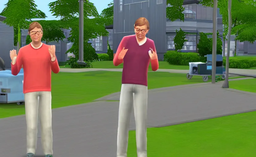 Image similar to bill gates wets himself in the sims 2, pc screenshot