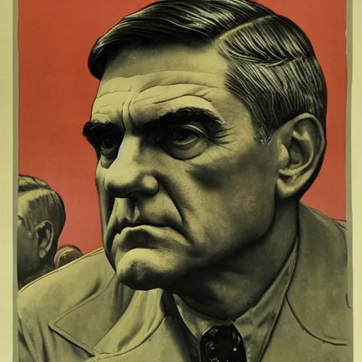 Image similar to soviet propaganda of robert mueller, by j. c. leyendecker, bosch, and beksinski