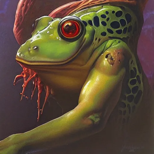 Image similar to an amazing masterpiece of art by gerald brom 🐸 👨