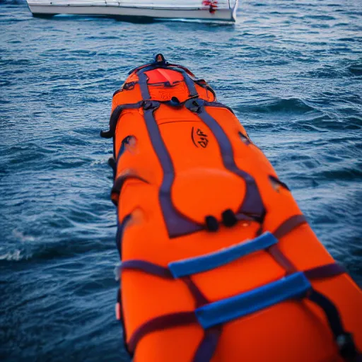 Prompt: sinking ship, lifeboats, life jackets, dark water, waves, EOS-1D, f/1.4, ISO 200, 1/160s, 8K, RAW, unedited, symmetrical balance, in-frame