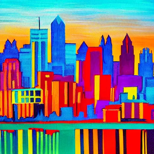 Prompt: colorful painting of richmond, va skyline in the style of henri matiss