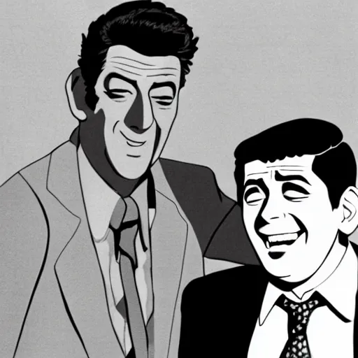 Prompt: dean martin and jerry lewis in the style of studio ghibli