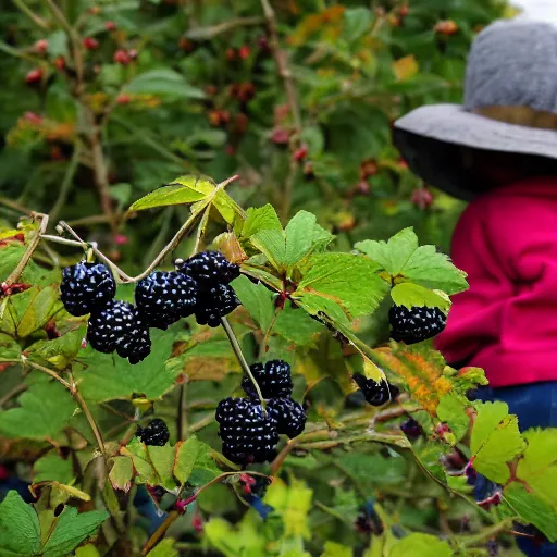 Prompt: The devil picking blackberries in October in England