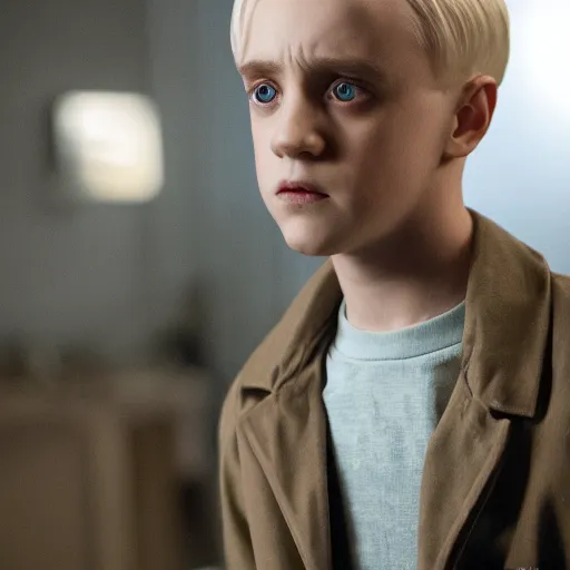 Prompt: Draco Malfoy as 001 from Stranger Things, high resolution photo