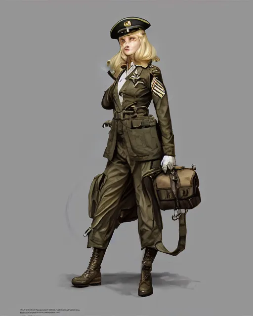 Prompt: A blonde woman in a military uniform , visualartzi, dieselpunk, concept art by Karla Ortiz, James Paick, Charlie Bowater, Krenz Cushart, highly detailed, ultra detailed, ultra realistic, trending on artstation, cgstudio