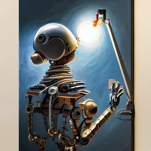 Image similar to photo of a robot painting a canvas, beautiful lighting, sharp, details, hyper-detailed, HD, HDR, 4K, 8K