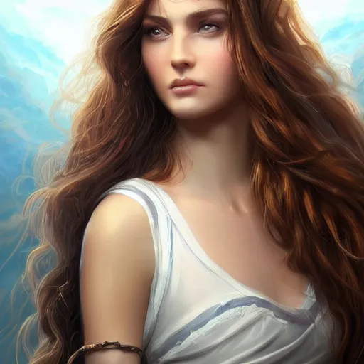 Image similar to A portrait of an attractive young female earth angel, beautiful long brown hair, rock elements, intricate, highly detailed, elegant, digital painting, trending on artstation