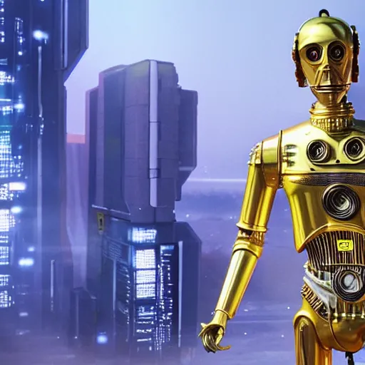 Image similar to photo of c 3 po as a cyberpunk, ultra realistic details, 8 k