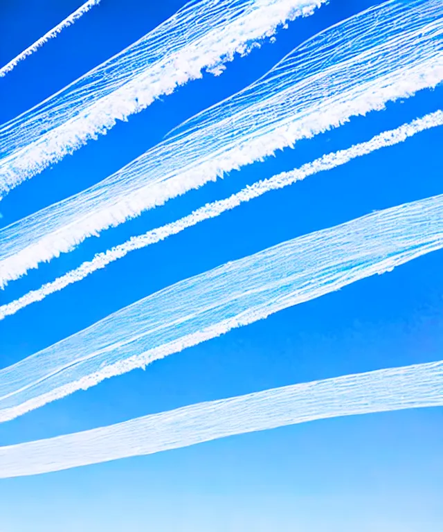 Image similar to thin cloud trails in cursive on clear blue sky