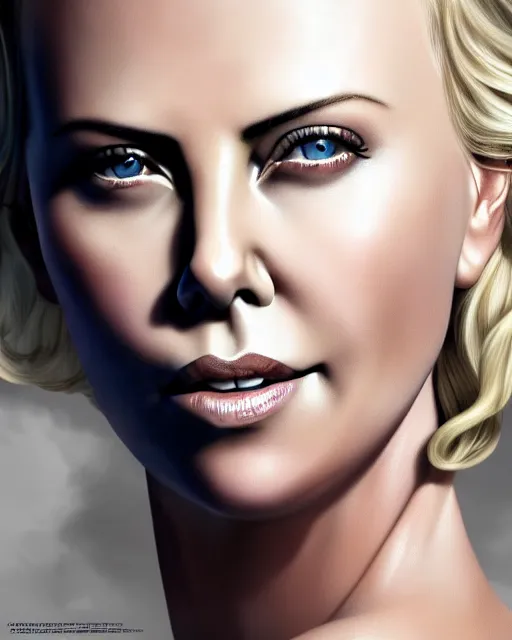 Image similar to charlize theron, photo, ultra detail, photoreal, professionally retouched, soft moonlight lighting, shiny plastic bikini, realistic, smooth face, goddess, luscious lips, perfect eyes, wide angle, sharp focus on eyes, 8 k high definition, insanely detailed, intricate, elegant, art by artgerm and wlop