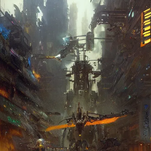 Image similar to six meters tall mech fighting in an urban environment, epic action scene, by gaston bussiere craig mullins jc leyendecker gustav klimt artgerm greg rutkowski john berkey, bergey, craig mullins, ruan jia, raymond swanland, jeremy mann, tom lovell, alex malveda, raytracing